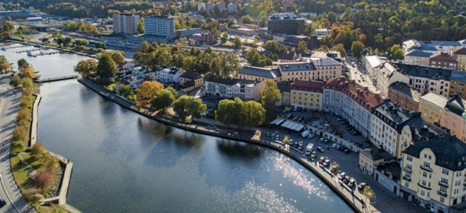 Flygbild över inre Maren i Södertälje