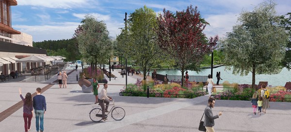 bild på hotellet och kajen vid maren