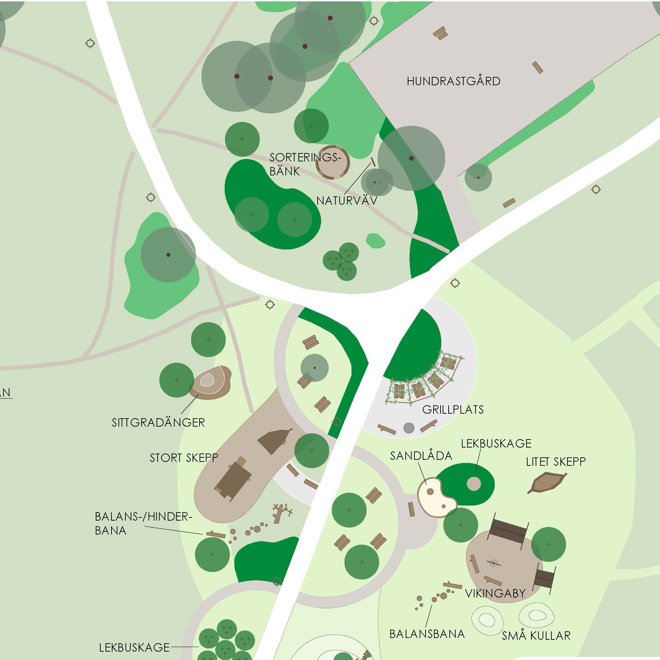 Översiktsbild på lekplatsen placering i Järna.