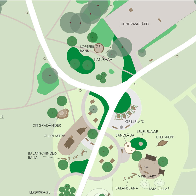 Översiktsbild på lekplatsen placering i Järna.