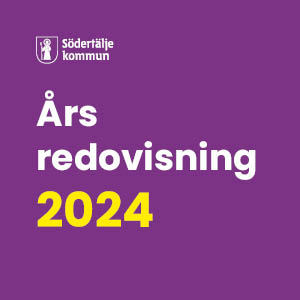 Lila ruta med text Årsredovisning 2024